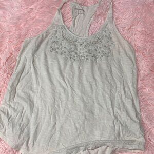 Express Light Gray Embroidered Tank Top